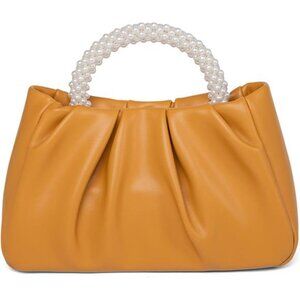 Women Small Pearl Handbags Soft Leather Yellow